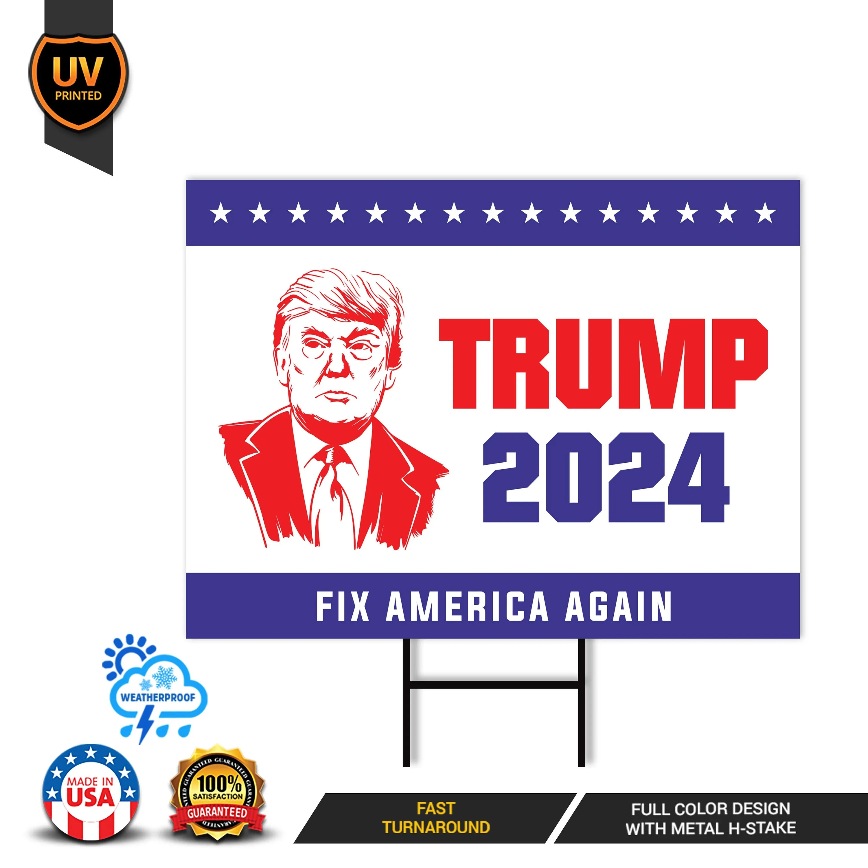 Fix America Again Trump 2024 Yard Sign - Coroplast Donald Trump For President 2024 Take America Back Yard Sign with Metal H-Stake