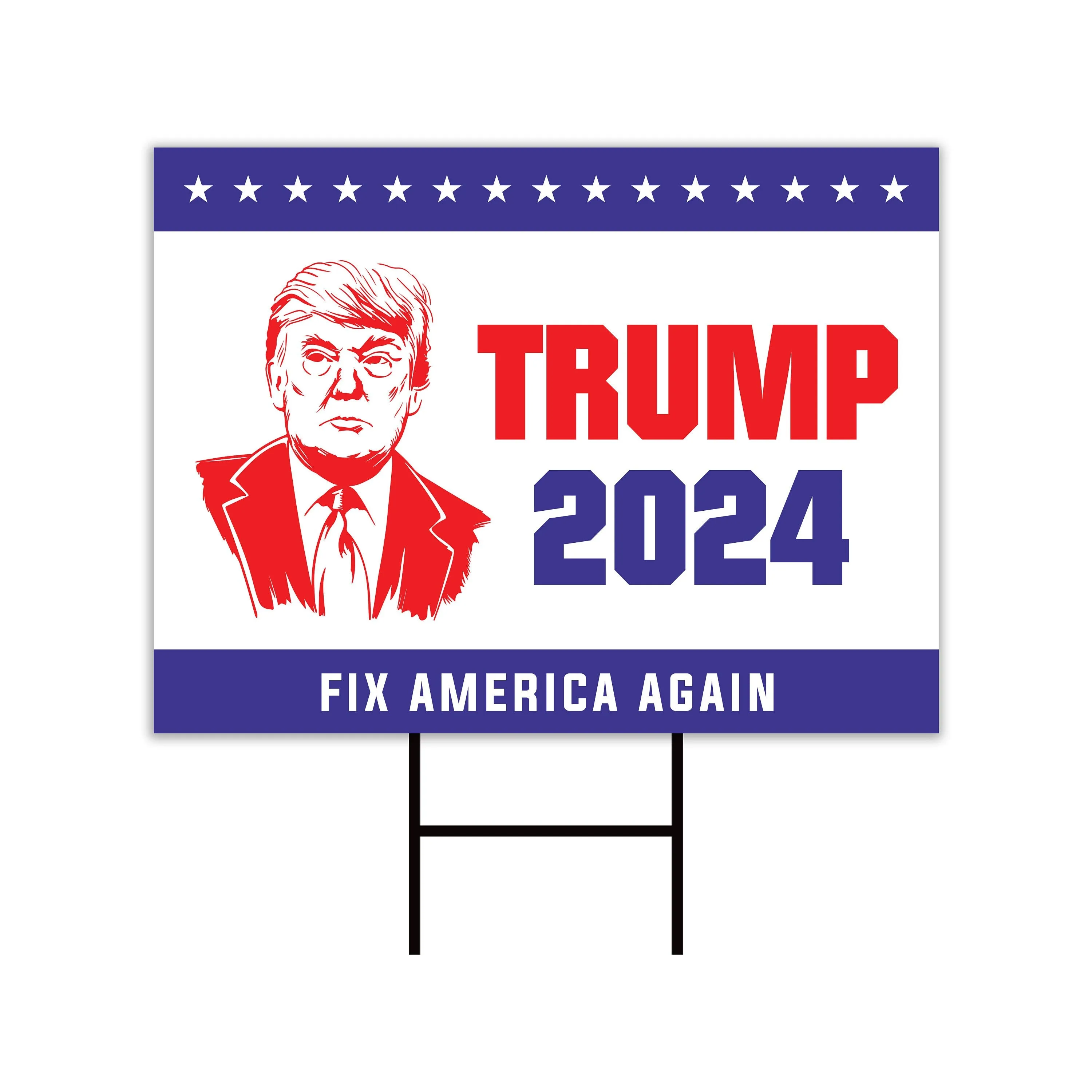 Fix America Again Trump 2024 Yard Sign - Coroplast Donald Trump For President 2024 Take America Back Yard Sign with Metal H-Stake