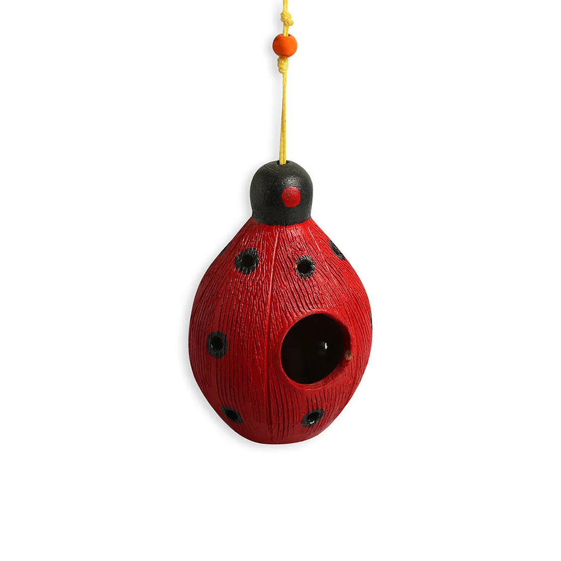 'Flapping Ladybug' Handmade & Hand-painted Terracotta Bird House (19.6 cm, Red)