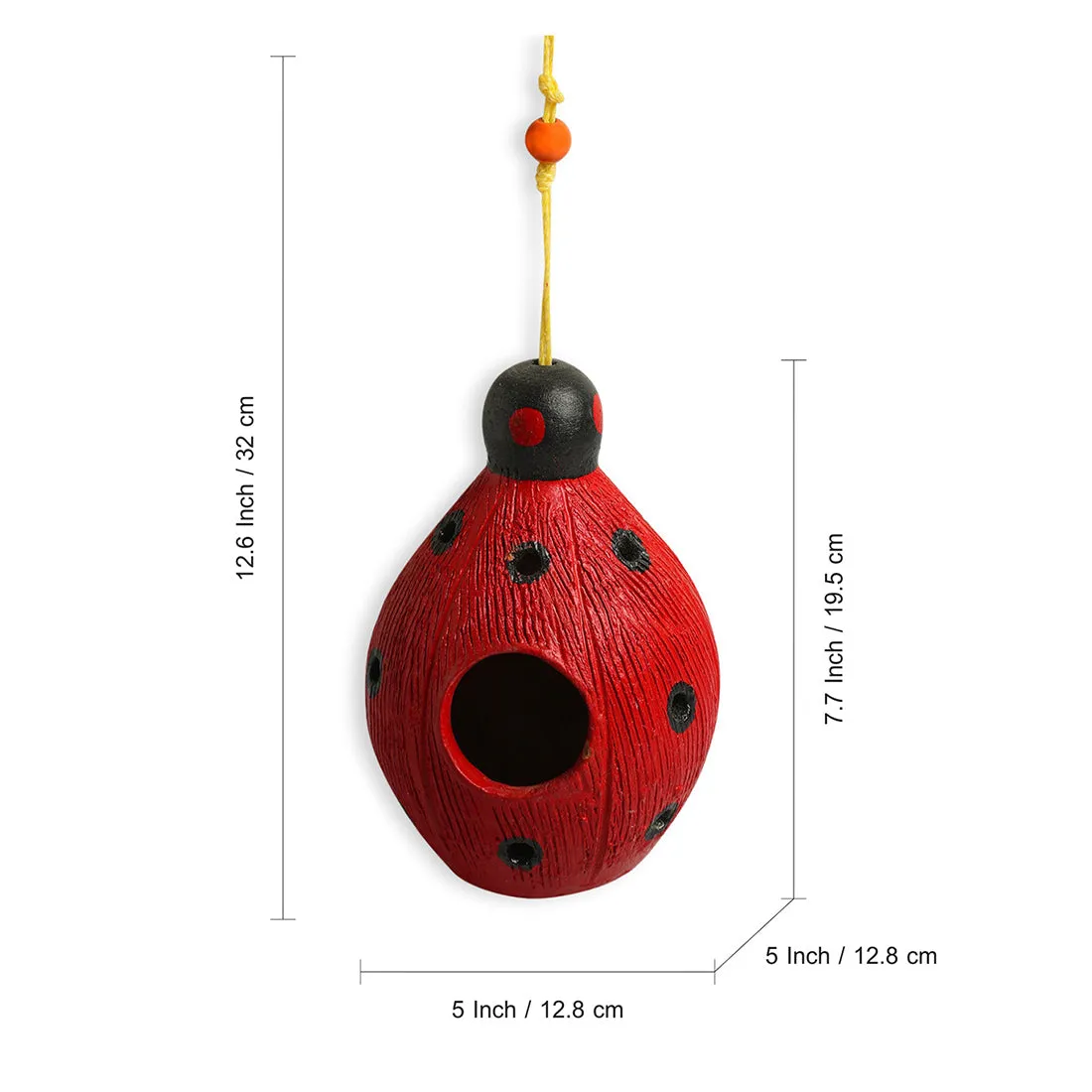 'Flapping Ladybug' Handmade & Hand-painted Terracotta Bird House (19.6 cm, Red)