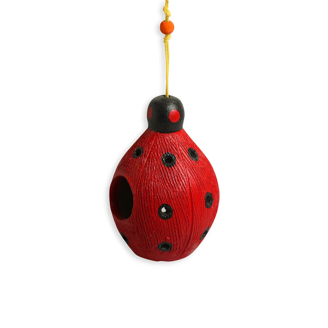 'Flapping Ladybug' Handmade & Hand-painted Terracotta Bird House (19.6 cm, Red)