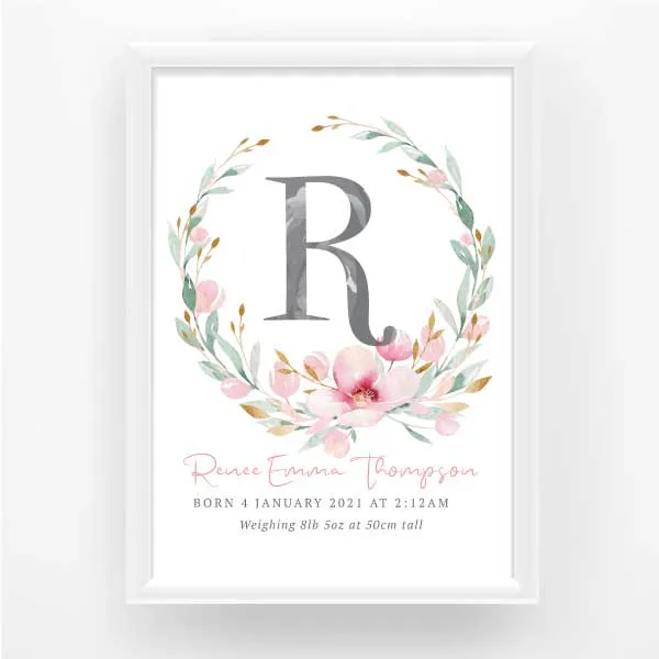 Floral Garland Personalised Birth Print