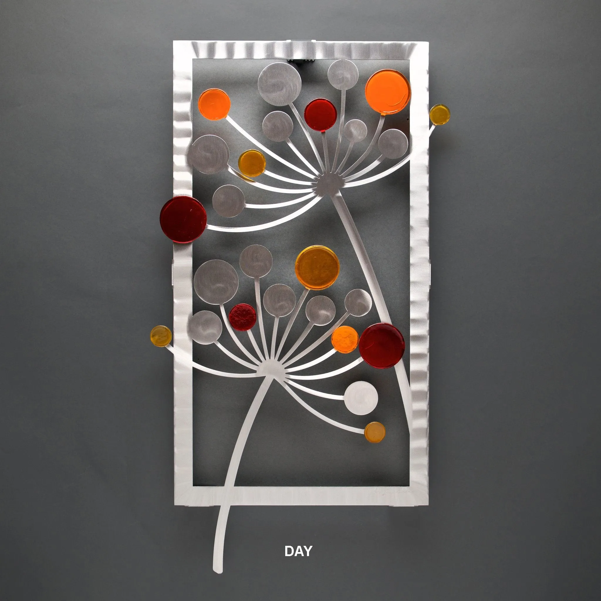 Floret in Fall with Glass Wall Art in Orange and Red by Sondra Gerber of Metal Petal Art