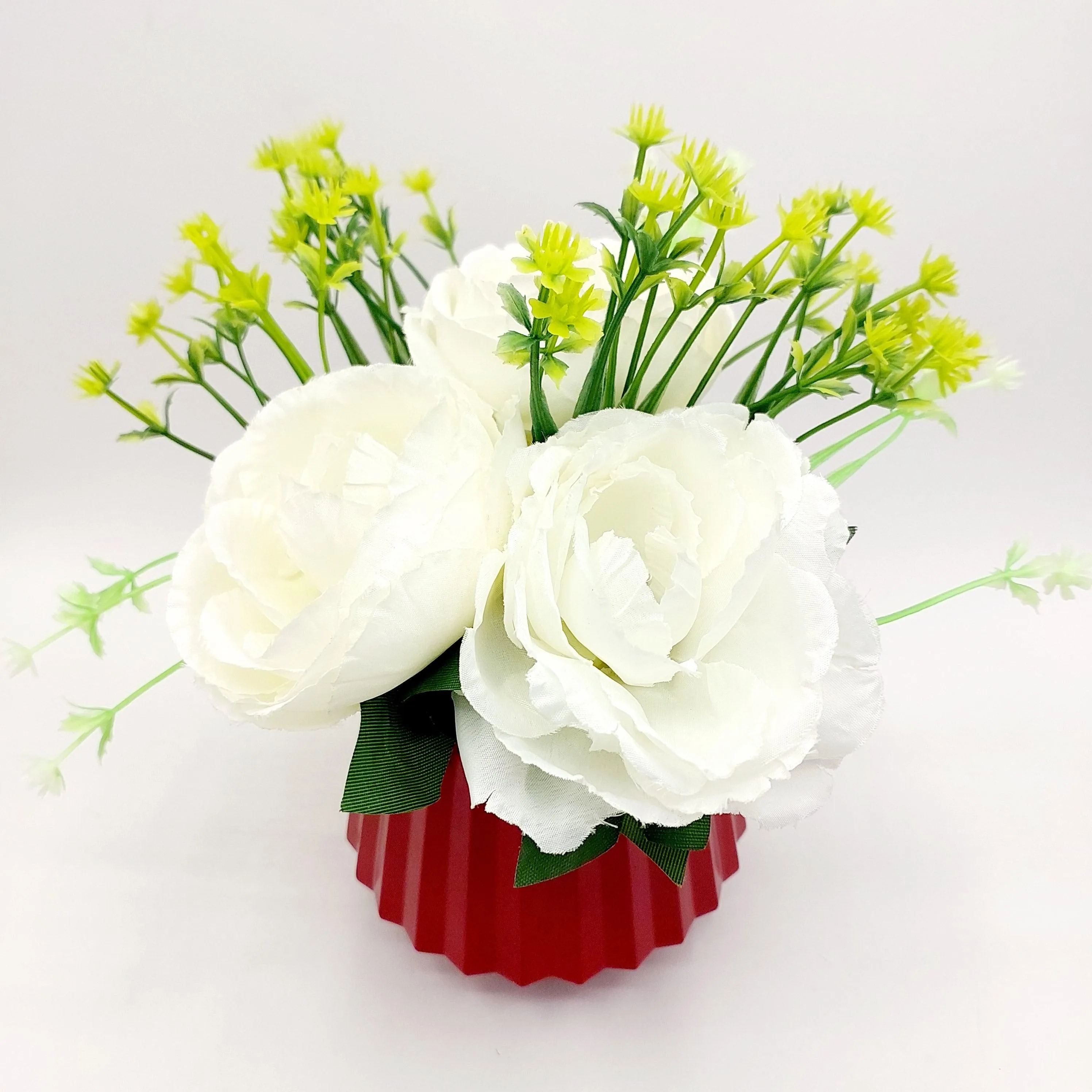 Flowers With Pots - White Rose With Cherry Red Pots