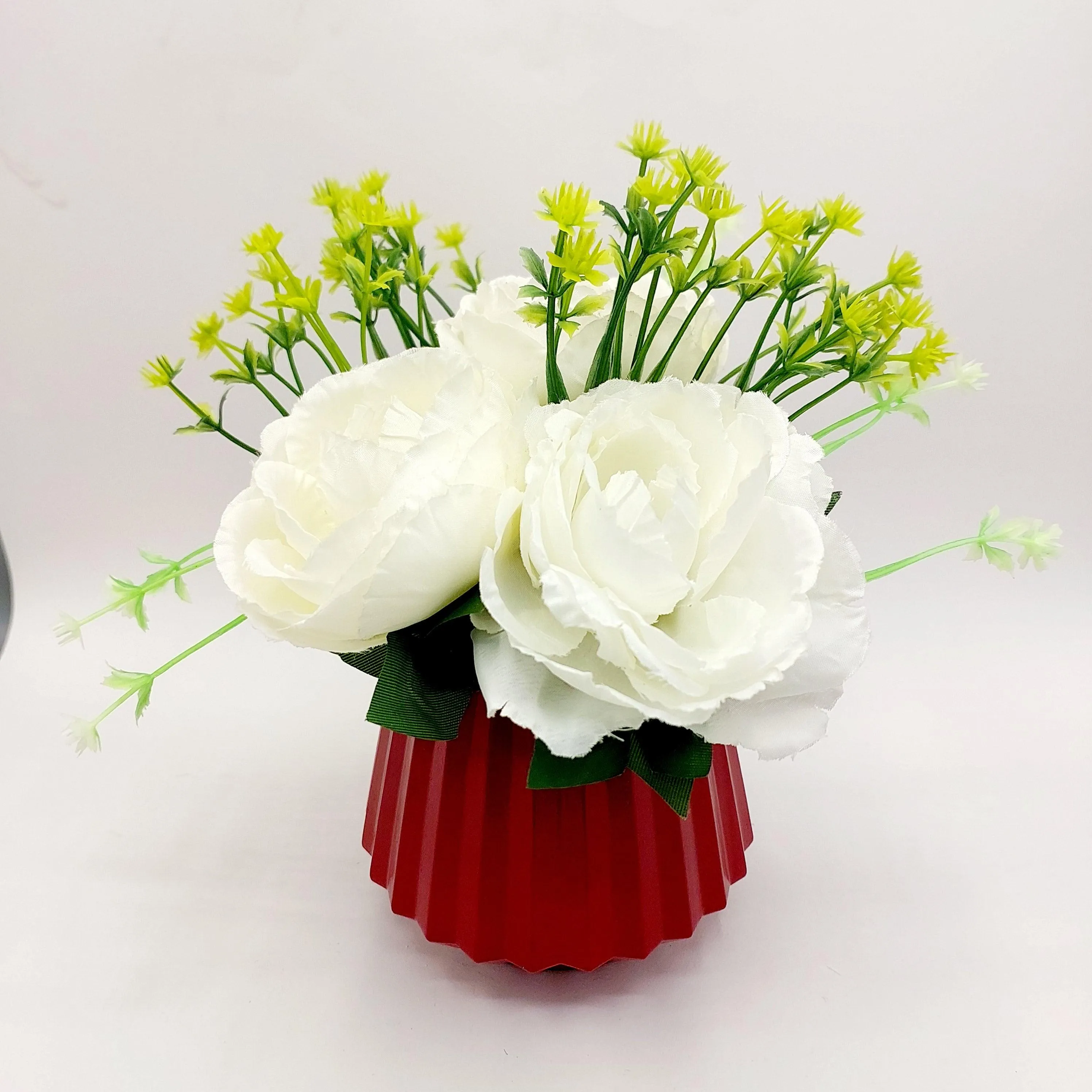 Flowers With Pots - White Rose With Cherry Red Pots