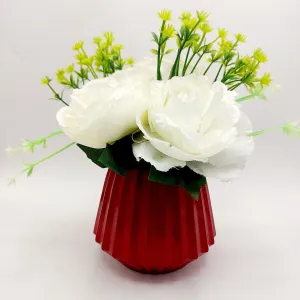 Flowers With Pots - White Rose With Cherry Red Pots