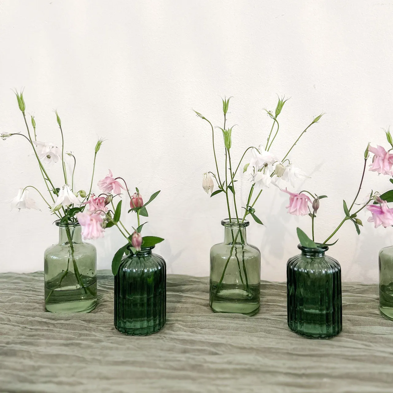 Forest Green Ribbed Florence Bottle Vases (Set of 3)