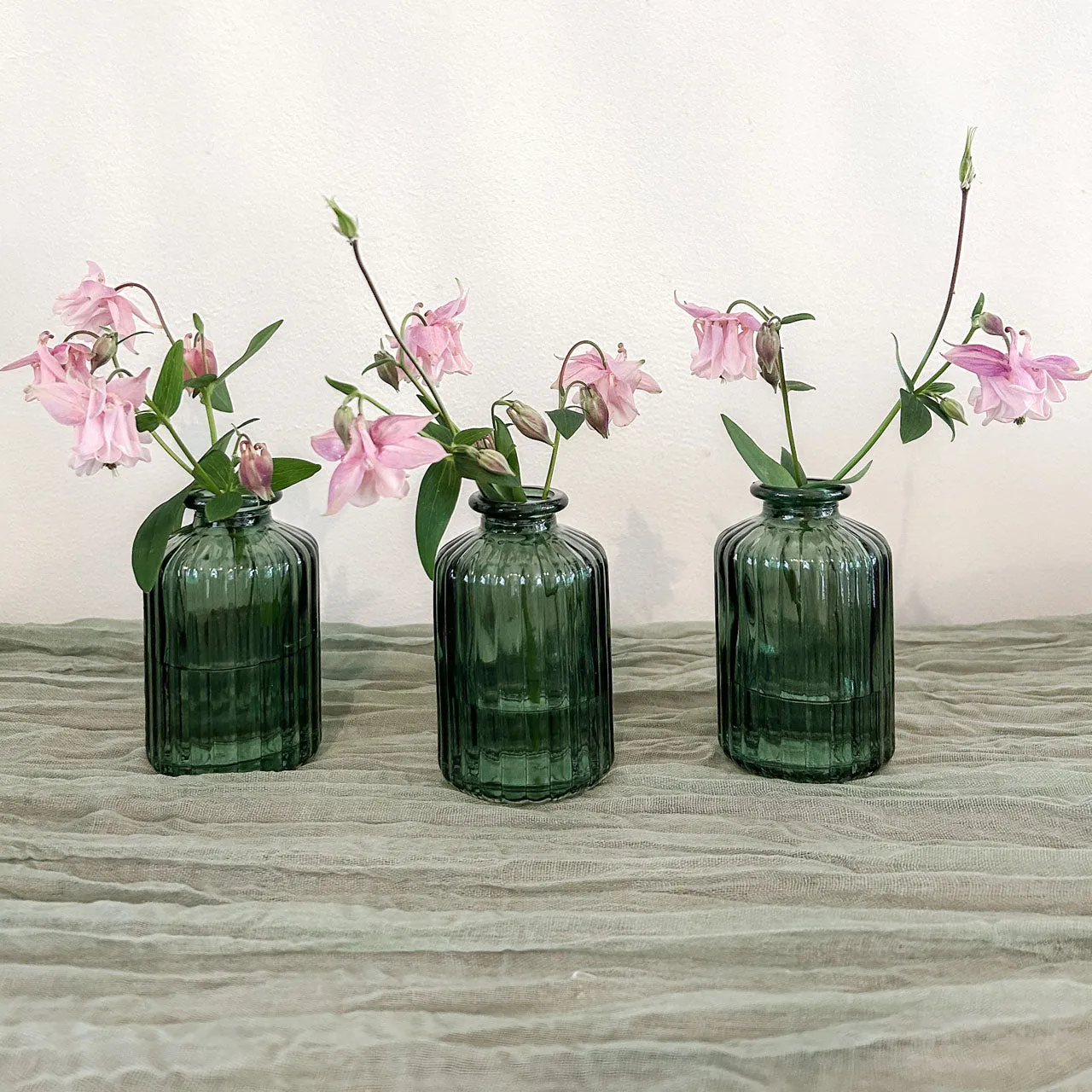 Forest Green Ribbed Florence Bottle Vases (Set of 3)