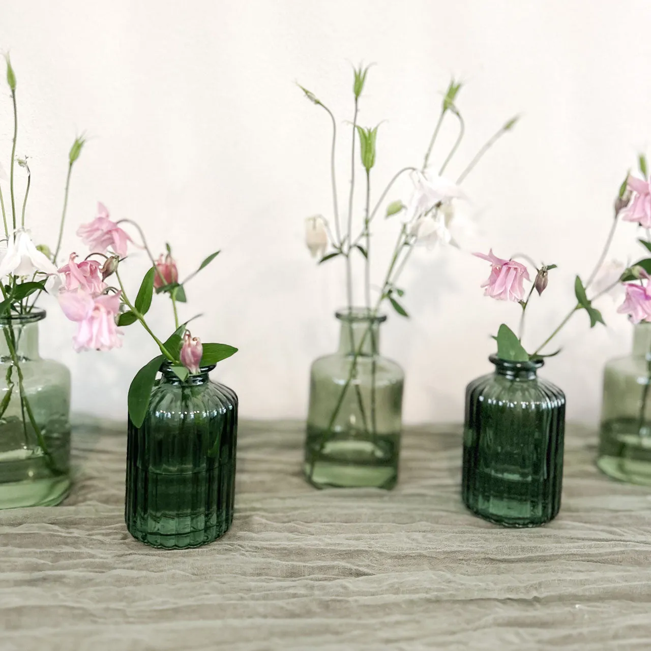 Forest Green Ribbed Florence Bottle Vases (Set of 3)