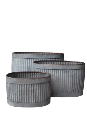 Galvanised Fluted Oval Planter