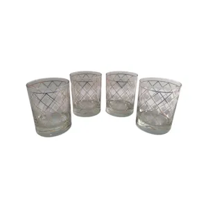 Georges Briard Signed Gold and Frosted Diamonds Double Old Fashion Glasses (Set of 4)