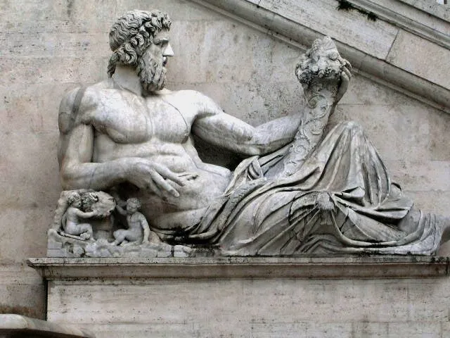 God Tiber Sterling with horn of plenty silver replica statue located in the Capitoline hill