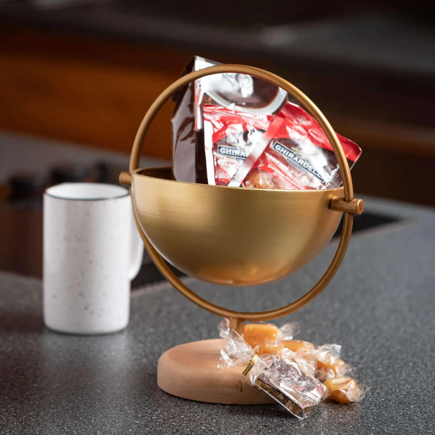 Gold Bowl with Spherical Frame Base