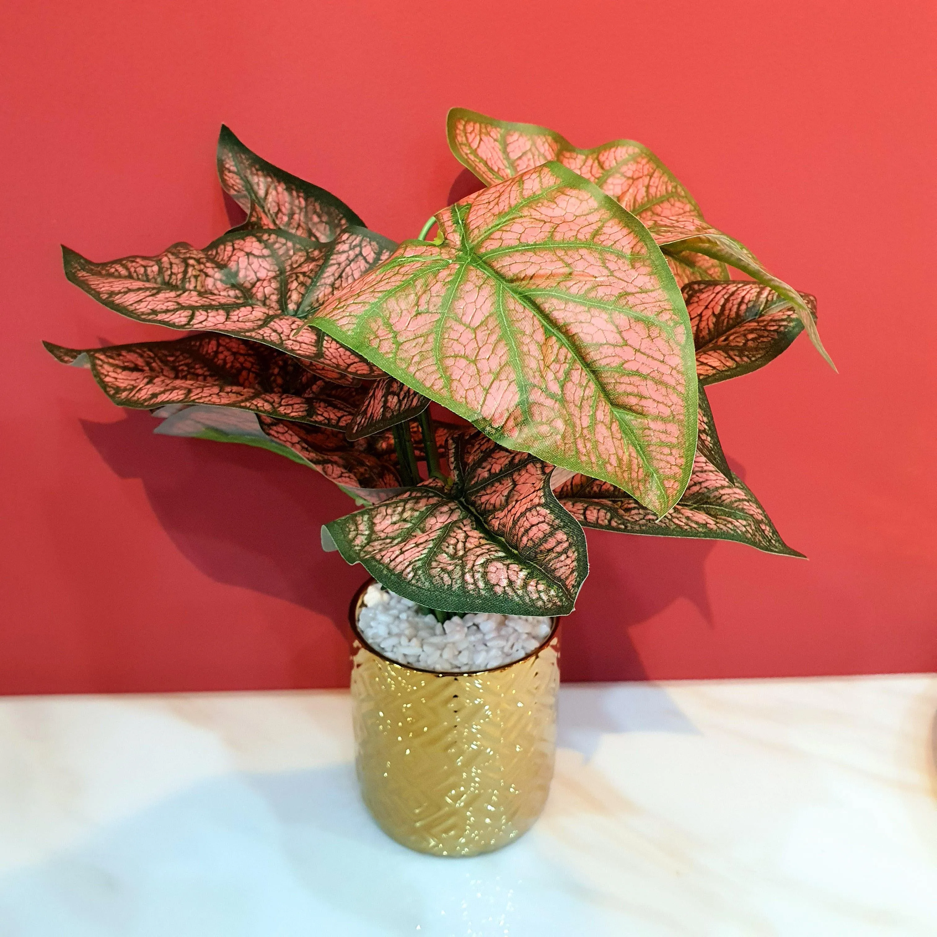 Golden Plant Pots With Artificial Plants