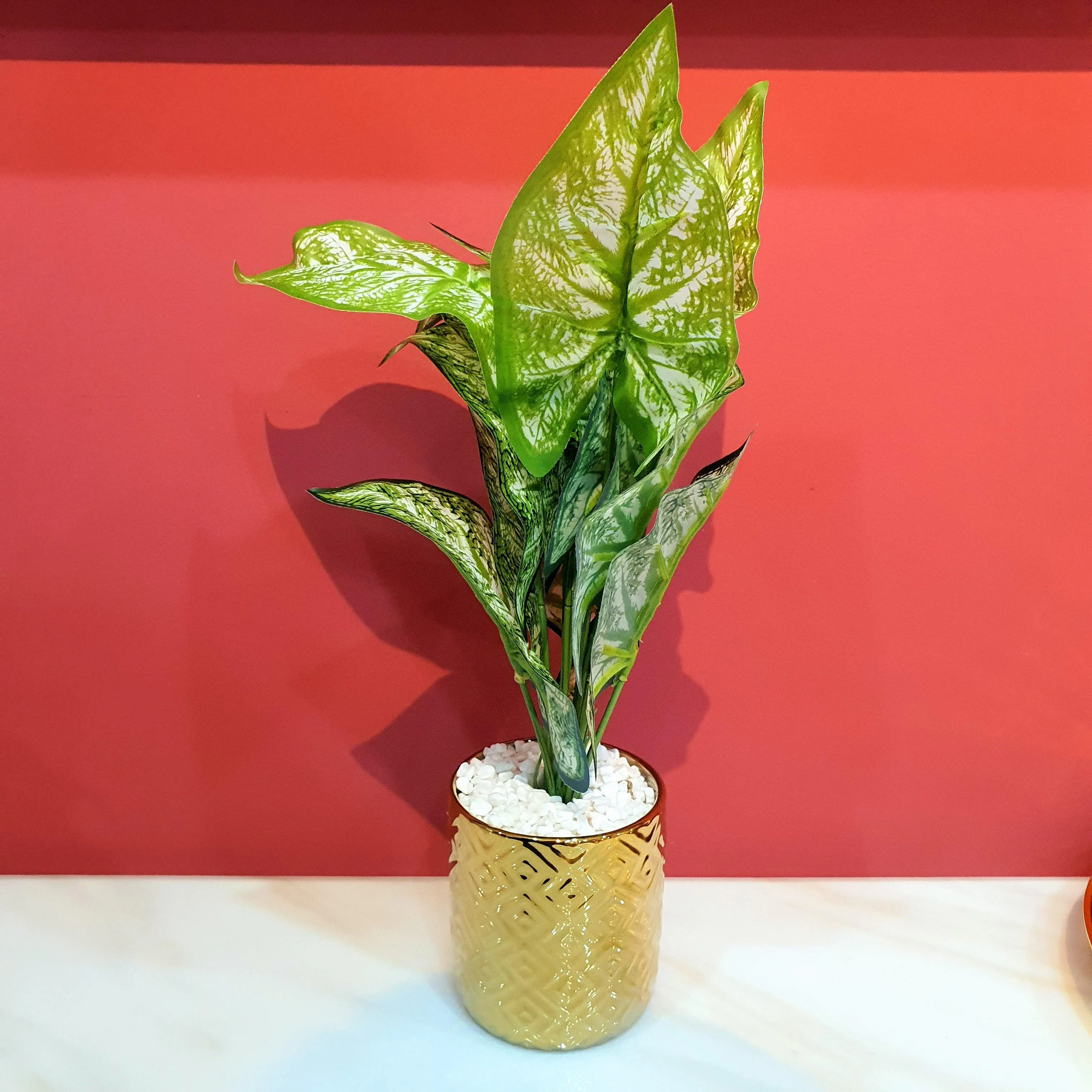 Golden Plant Pots With Artificial Plants