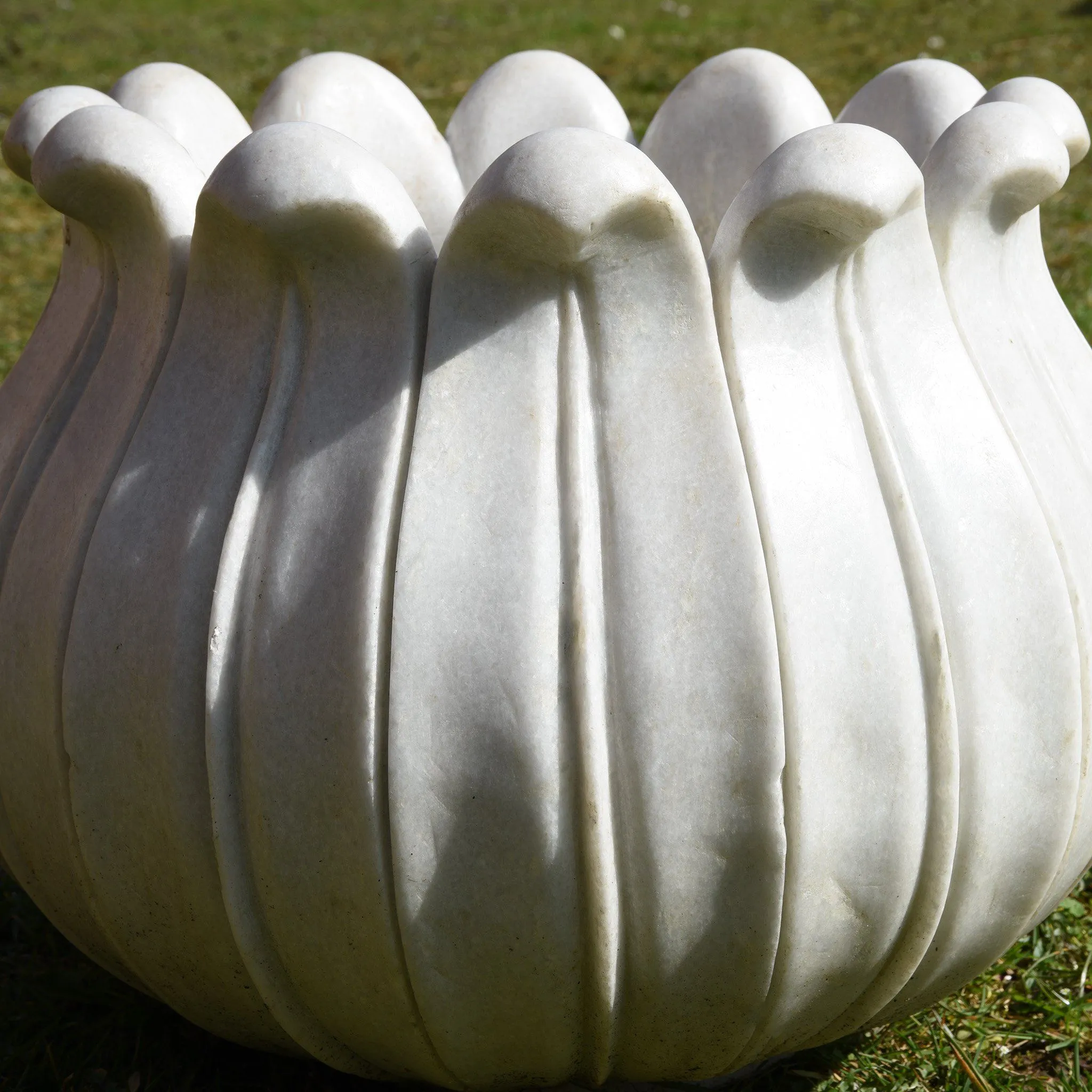 Hand Carved White Marble Planter  - Lotus Design