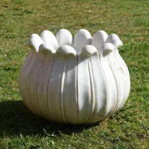 Hand Carved White Marble Planter  - Lotus Design