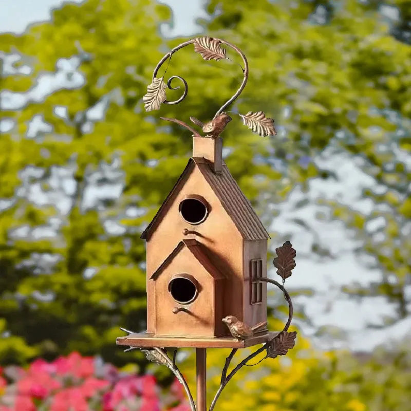 Handmade Metal Birdhouse Garden Stakes