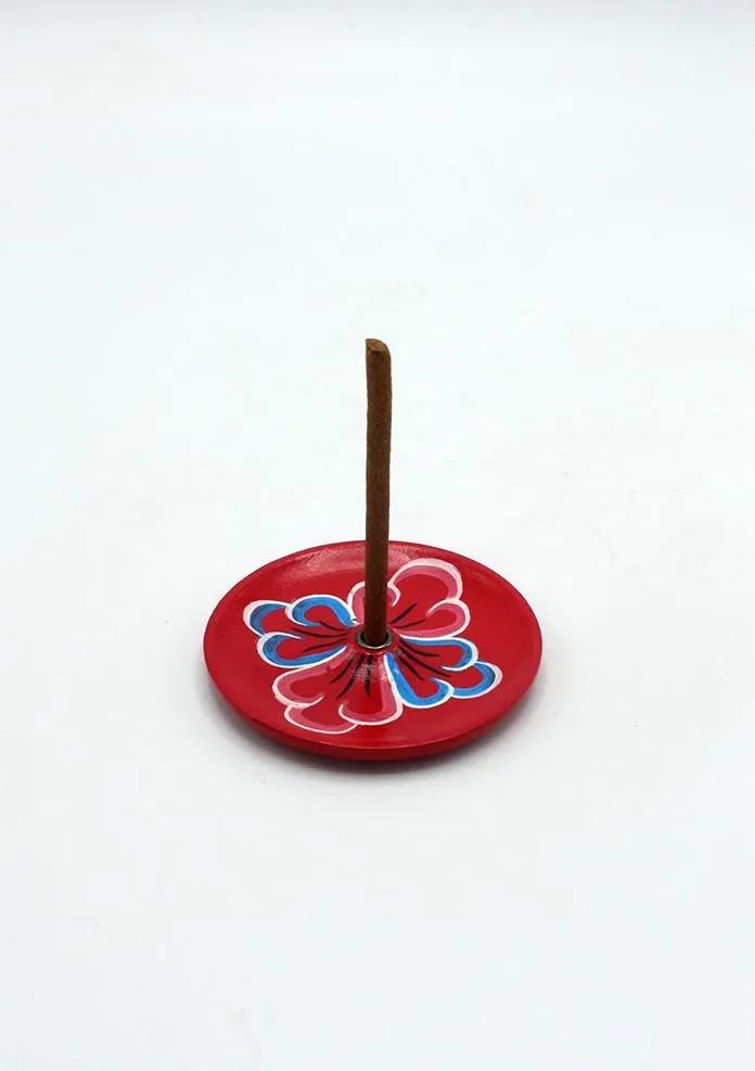 Handpainted Dark Maroon Wooden Incense Burner