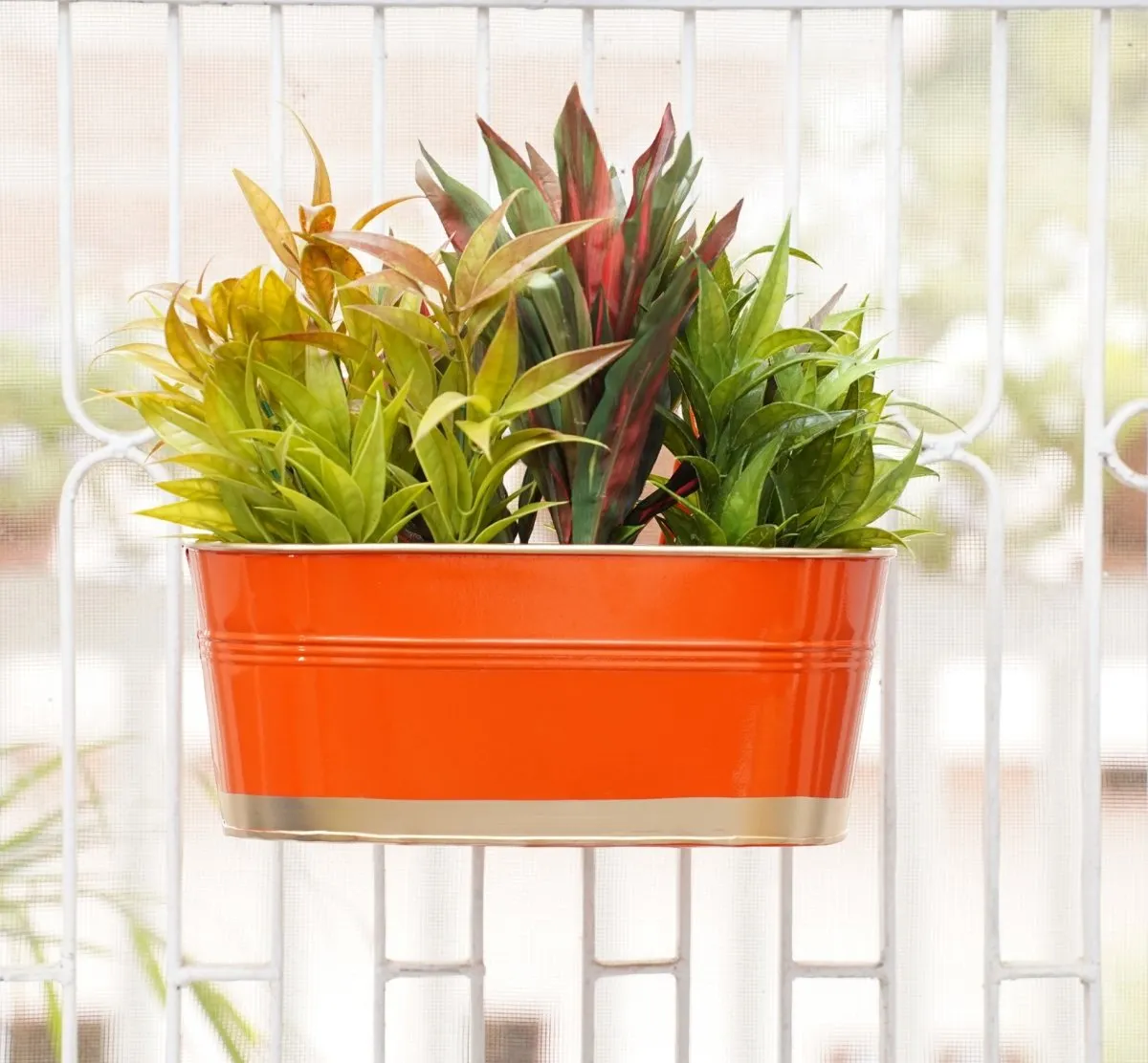 Hanging Pots For Plants Balcony Railing (Orange - Pack6)