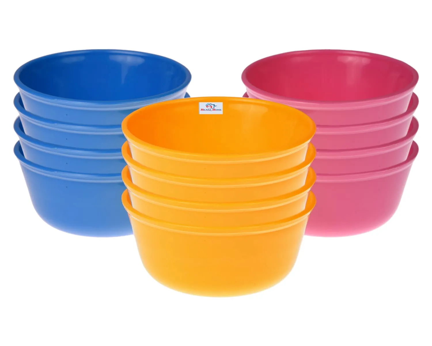 Heart Home Bowls|Plastic Dishwasher Safe Bowl|Multipurpose Serving Bowls|Bowls for Kitchen|Microwave Safe Bowls for Salad|Soup|Pasta|1000 ML|Pack of 12 (Multicolor)