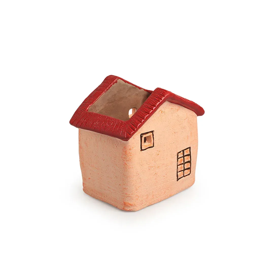 'Homely Cottage' Handmade & Hand-Painted Terracotta Table Planter Flower Pot (14.5 cm, Peach)