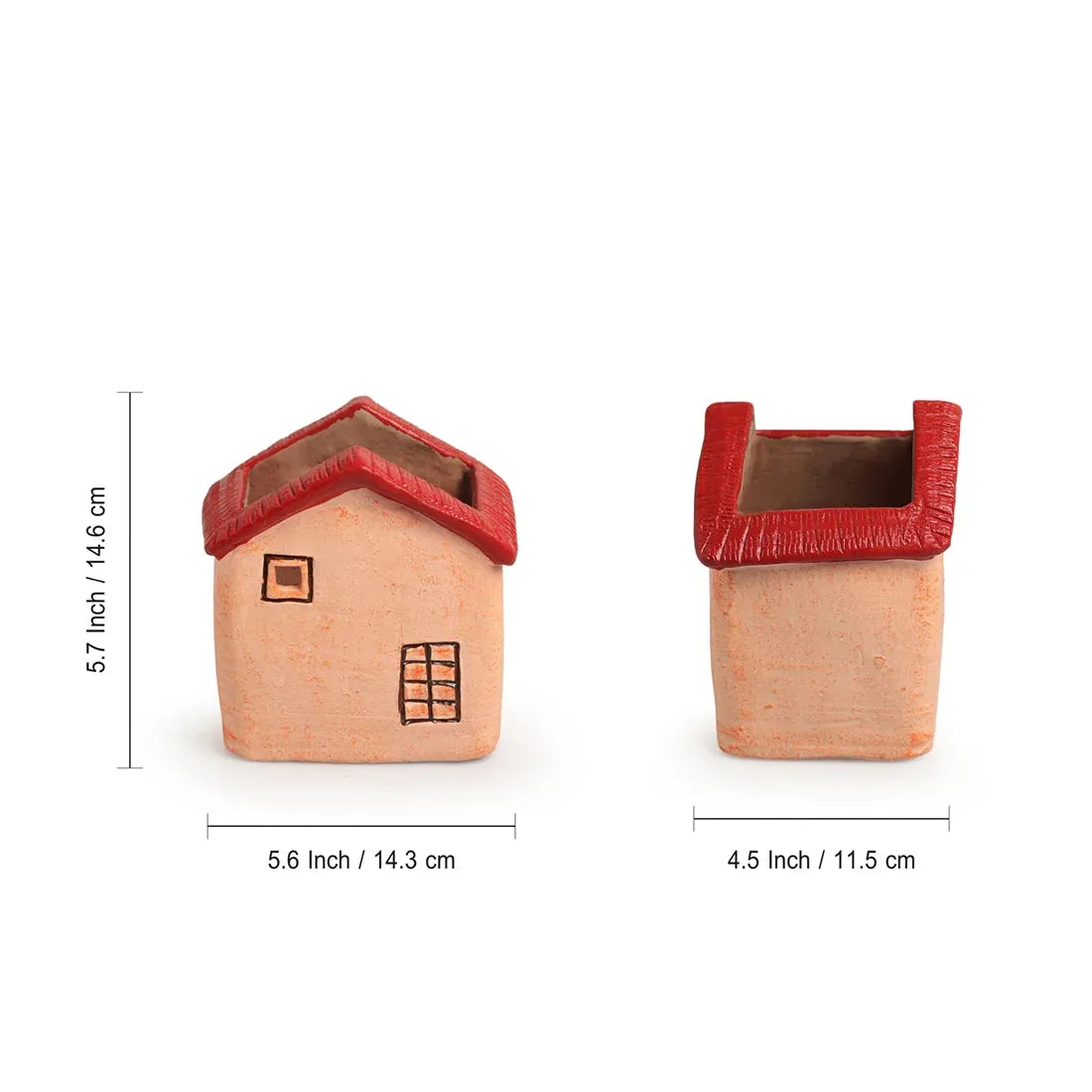 'Homely Cottage' Handmade & Hand-Painted Terracotta Table Planter Flower Pot (14.5 cm, Peach)