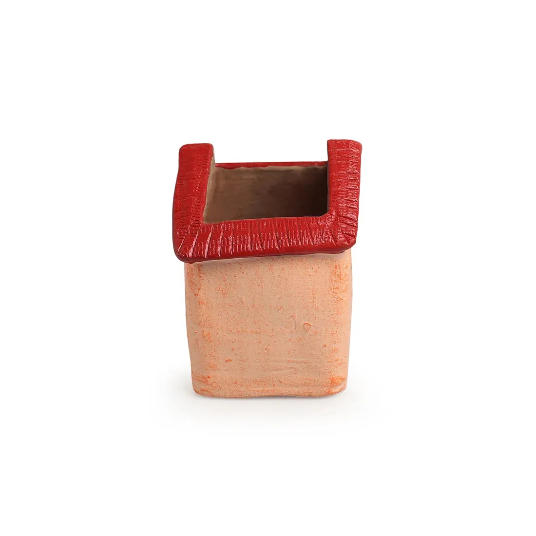 'Homely Cottage' Handmade & Hand-Painted Terracotta Table Planter Flower Pot (15.5 cm, Peach)