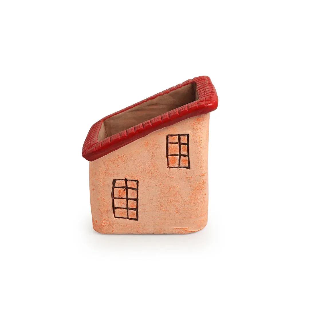 'Homely Cottage' Handmade & Hand-Painted Terracotta Table Planter Flower Pot (15.5 cm, Peach)