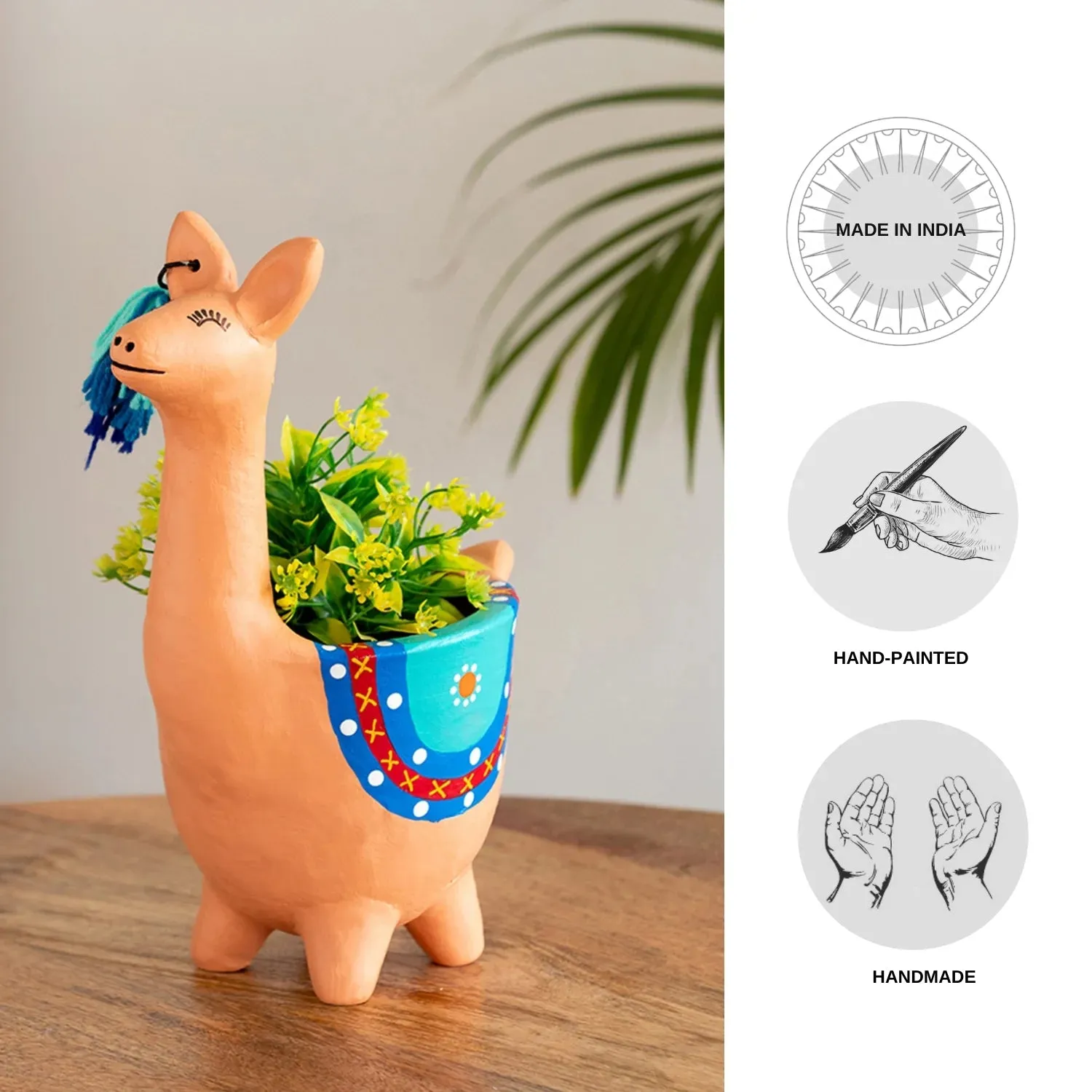 'Hopping Kangaroo' Handmade & Hand-Painted Terracotta Table Planter Flower Pot (28.7 cm, Peach)