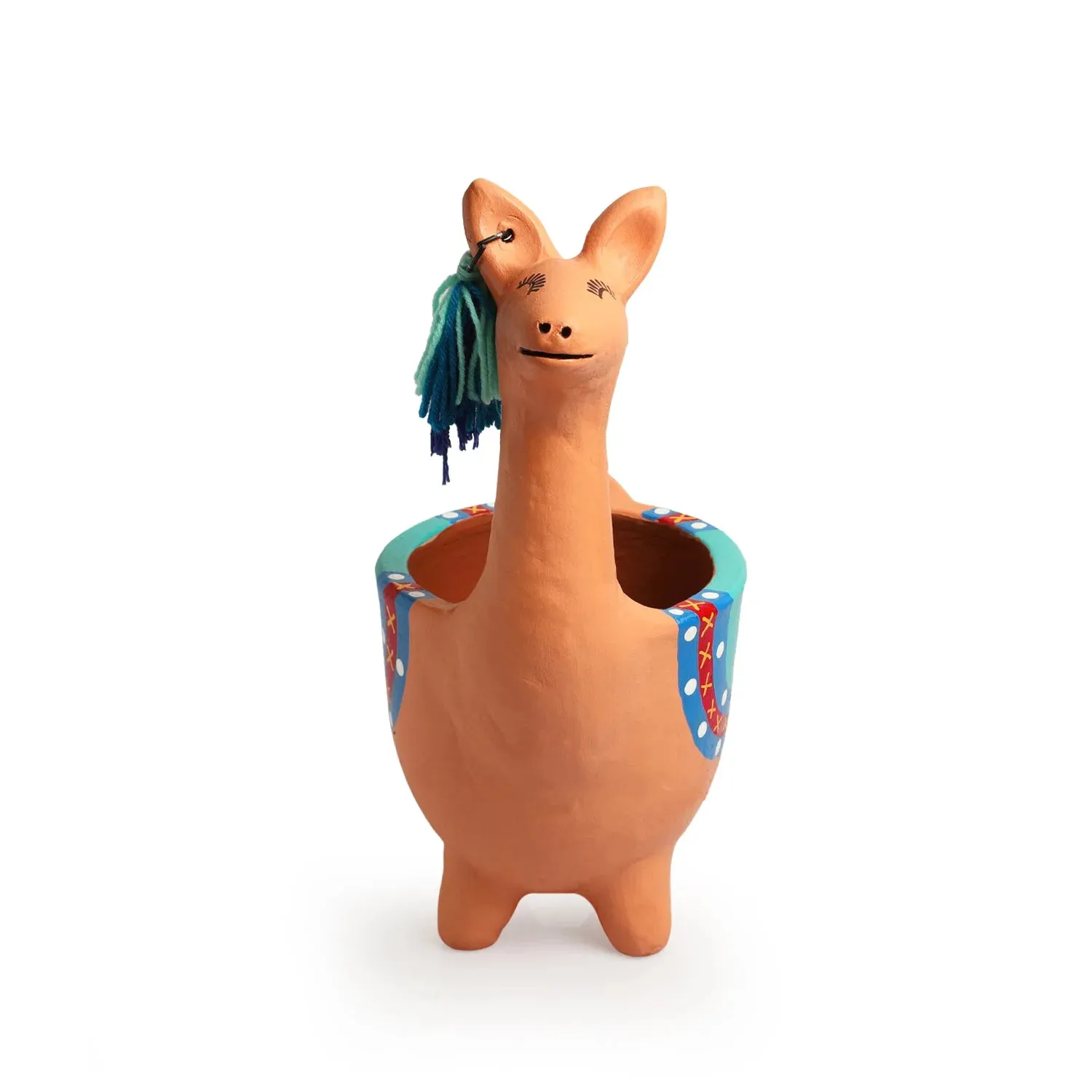 'Hopping Kangaroo' Handmade & Hand-Painted Terracotta Table Planter Flower Pot (28.7 cm, Peach)