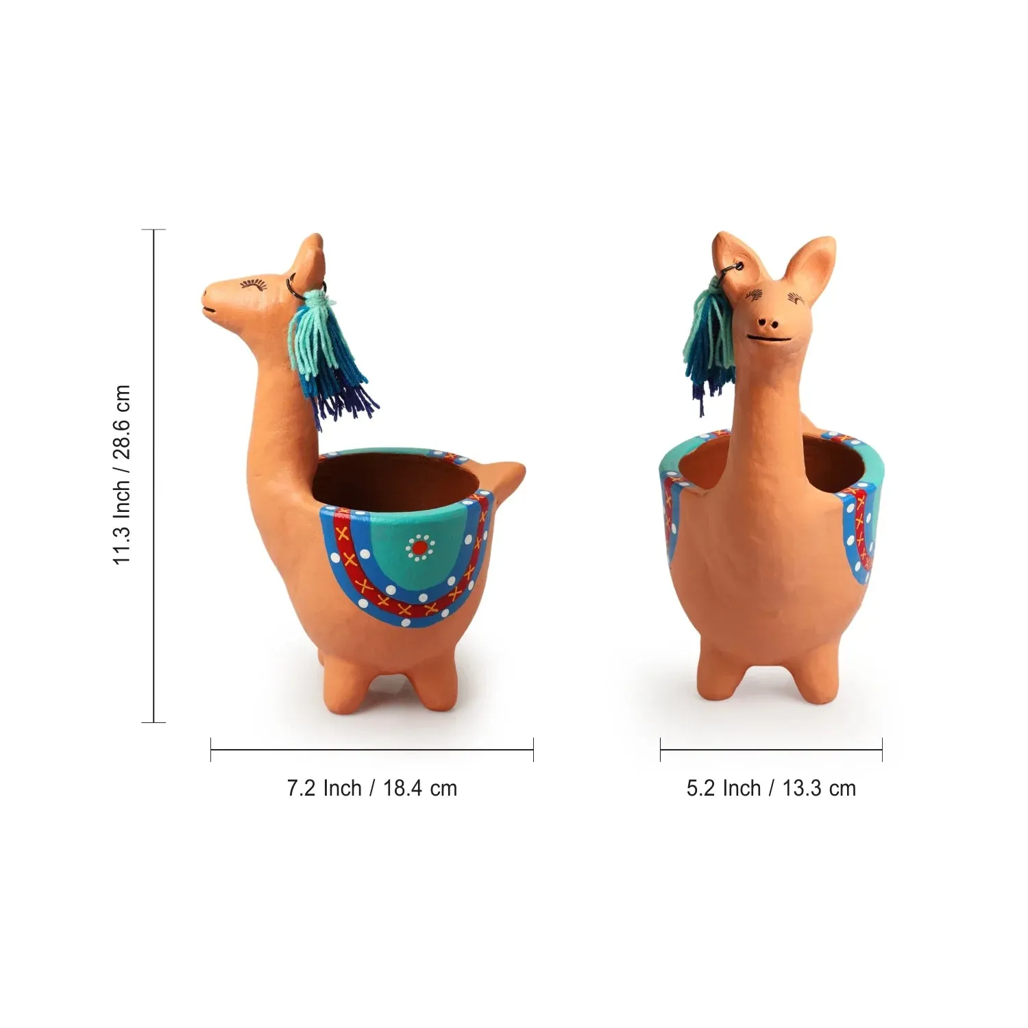 'Hopping Kangaroo' Handmade & Hand-Painted Terracotta Table Planter Flower Pot (28.7 cm, Peach)