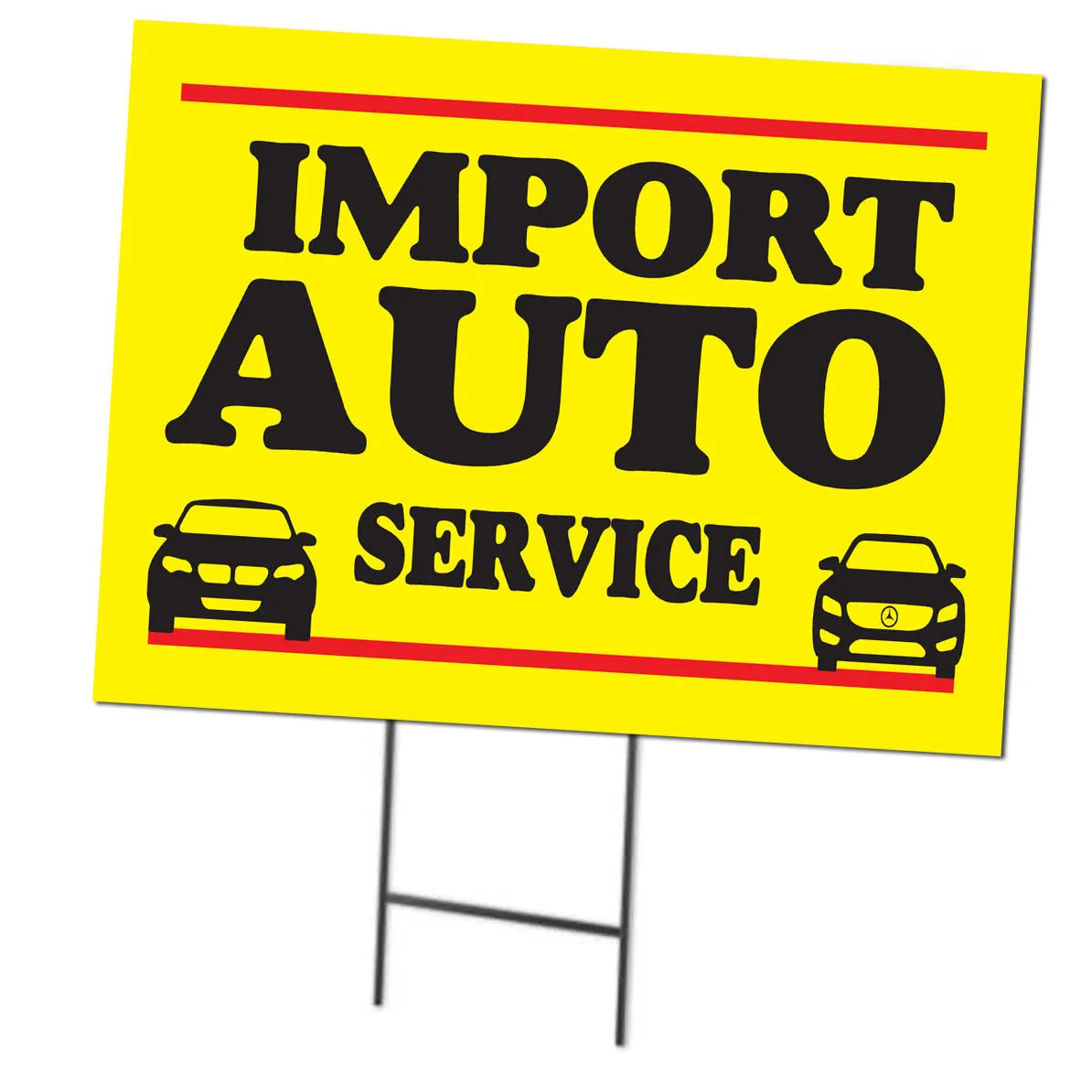 Import Auto Service | Double Sided Sign with Metal Ground Stakes; 24"w x 18"h