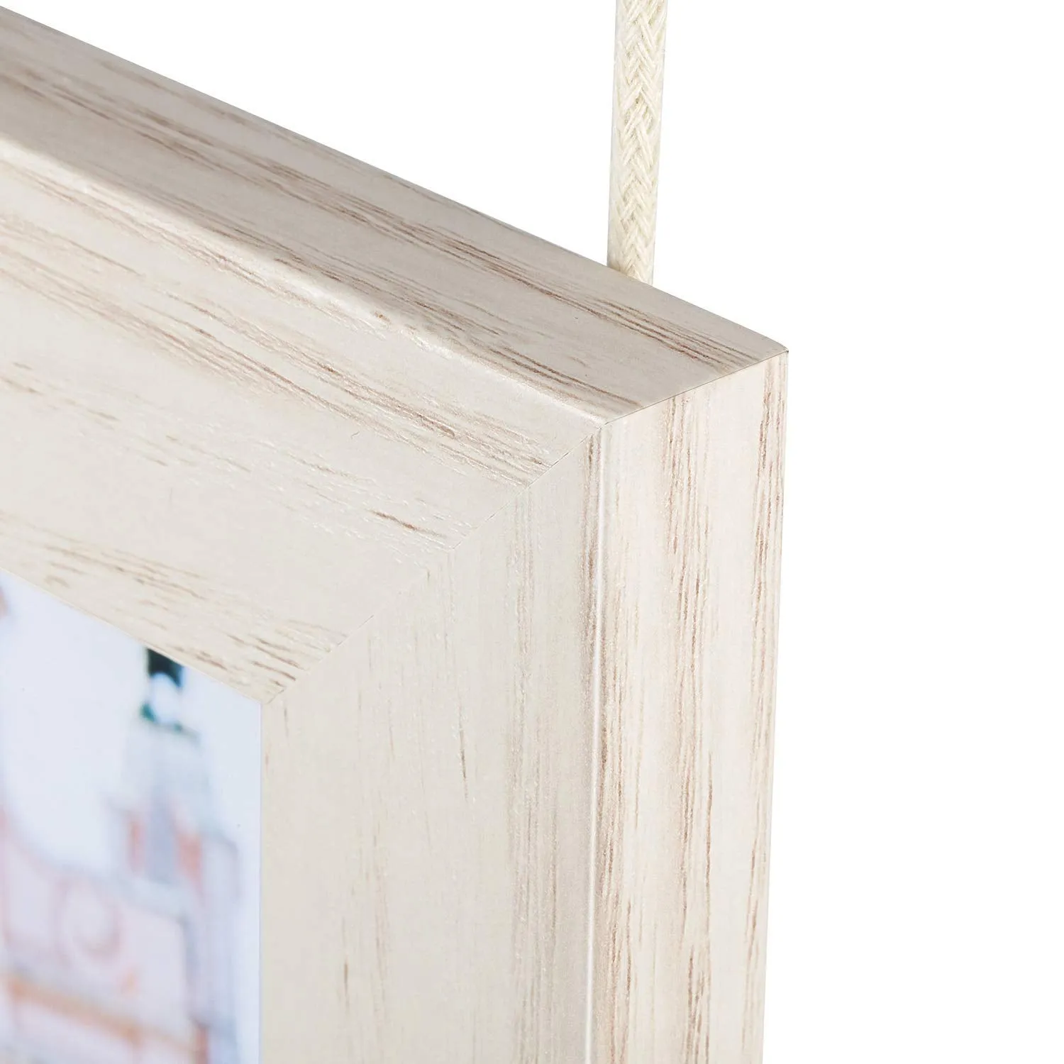 Jamboree!!! Hanging Picture Frames Vertical Wood Frames Display 4x6 Inch Photos on Hanging Rope, Rustic Solid Photo Frame for Wall Decor, White, Set of 3