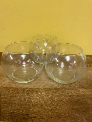 [Loc] Set/3 Small Round Glass Vases Bud Fish Bowls 4” Candle Holders