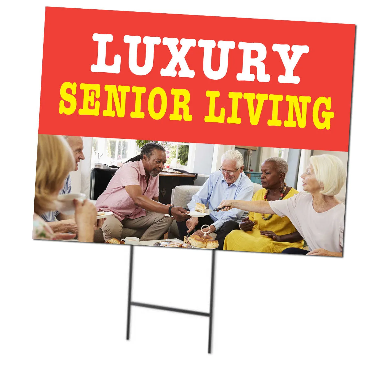 Luxury Senior Living | Double Sided Sign with Metal Ground Stakes; 24"w x 18"h