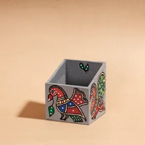 Madhubani Handpainted Wooden Pen Stand (3.5 x 3.5 in)