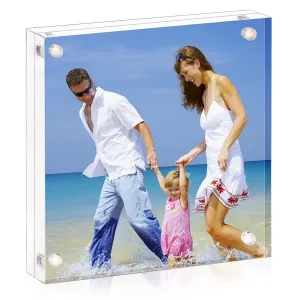 Maitri™ Pack of 2 Clear Transparent Acrylic Picture Frame | Magnetic Picture Frame | Desktop Photo Frame With Magnet, Double Sided Block Set, Magnetic Photo Frame Frameless - 4 Inch X4 Inch