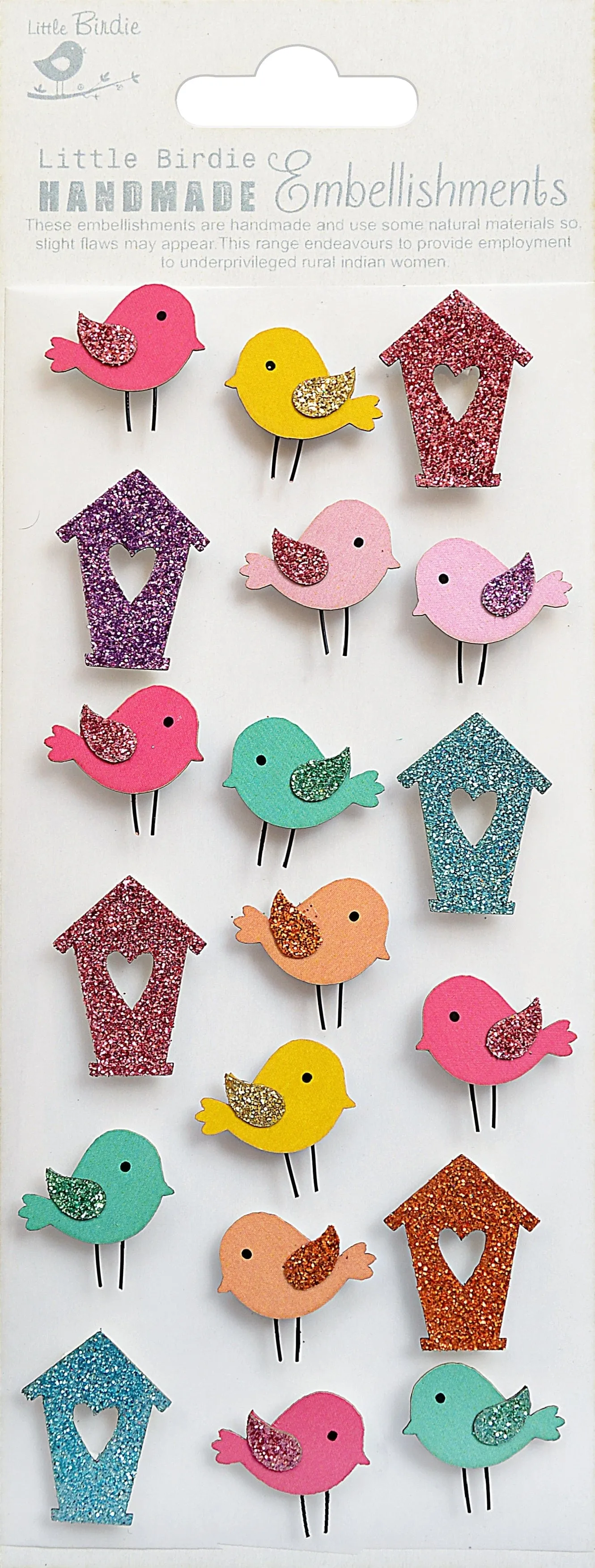 Mini Glitter Embellishments 19/Pkg - Bird & Birdhouse