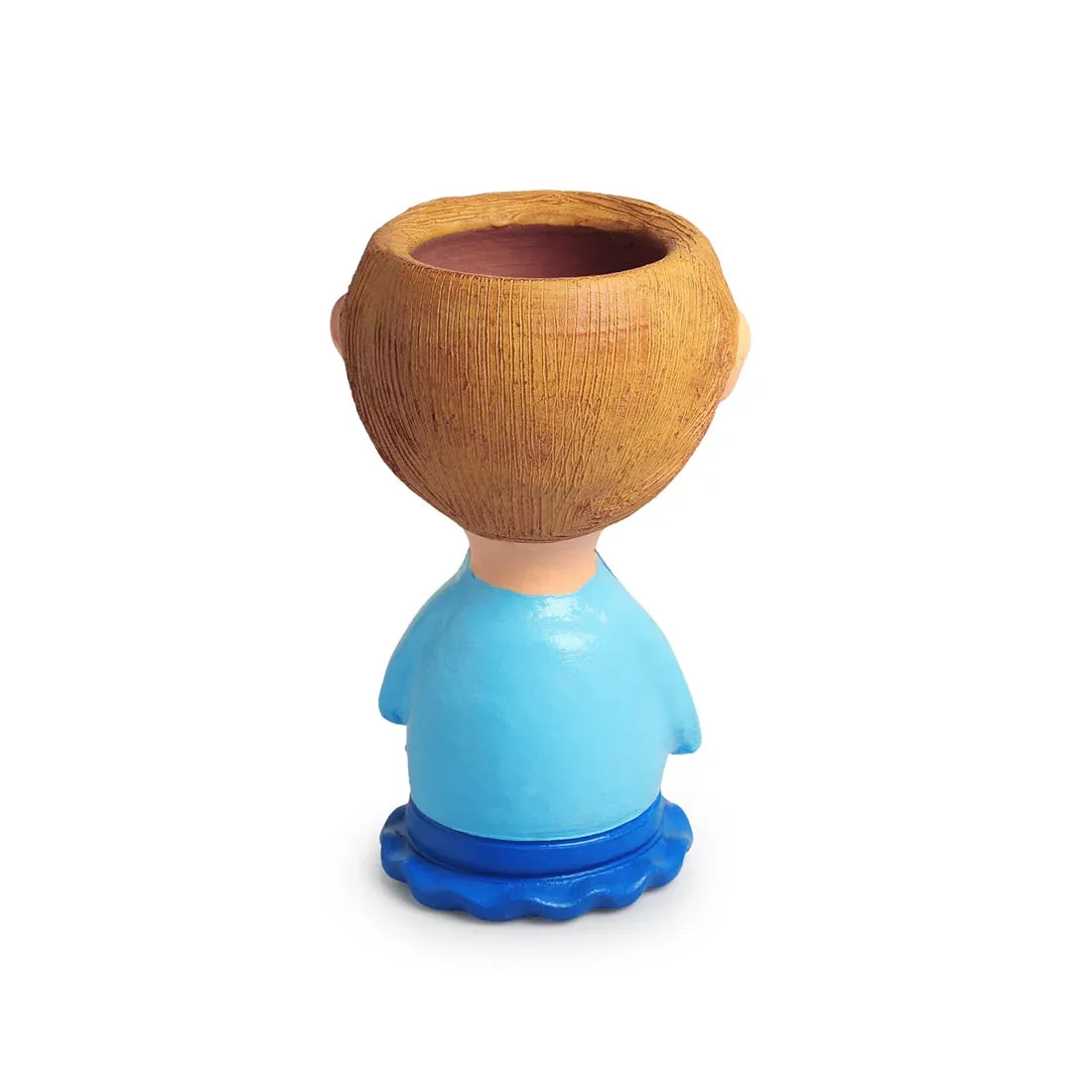 'Nerdy Boy' Handmade & Hand-Painted Terracotta Table Planter Flower Pot (22.9 cm, Multicolored)