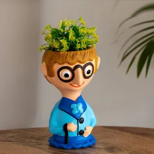 'Nerdy Boy' Handmade & Hand-Painted Terracotta Table Planter Flower Pot (22.9 cm, Multicolored)