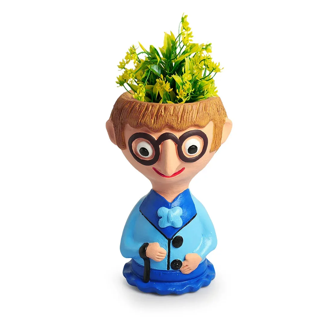 'Nerdy Boy' Handmade & Hand-Painted Terracotta Table Planter Flower Pot (22.9 cm, Multicolored)