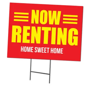 Now Renting | Double Sided Sign with Metal Ground Stakes; 24"w x 18"h