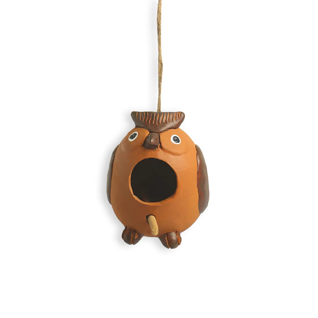 'Observant Owl' Handmade & Hand-painted Terracotta Bird House (13.5 cm, Brown)