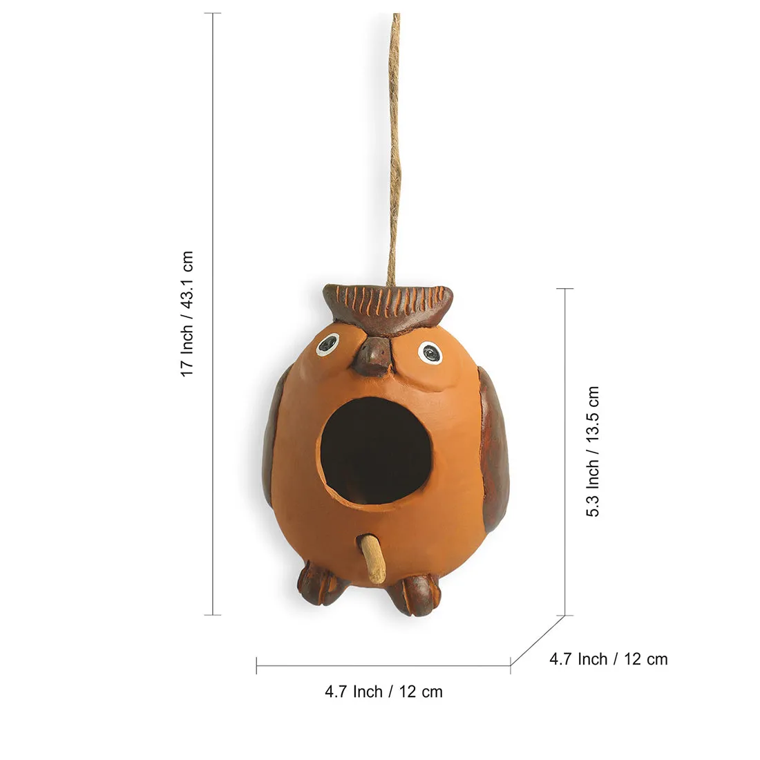 'Observant Owl' Handmade & Hand-painted Terracotta Bird House (13.5 cm, Brown)