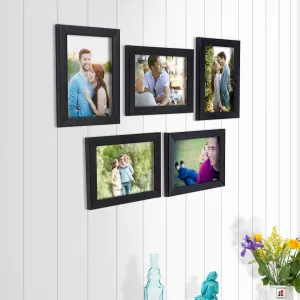 Painting Mantra Art Street Happy Memory Set of 5 Individual Photo Frame/Wall Hanging for Home Décor - Black