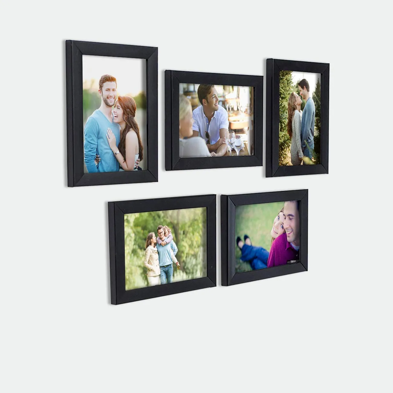 Painting Mantra Art Street Happy Memory Set of 5 Individual Photo Frame/Wall Hanging for Home Décor - Black