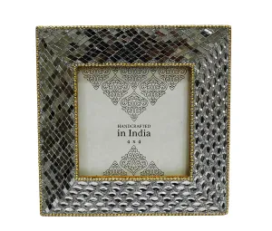 Pragati Handicrafts Glass Work Photo Frame | Frame For Table Top & Wall Hanging | Photo Frame for Table Decor Wall Decor Office Decor & Home Decor Silver (4 X 4 Inch)