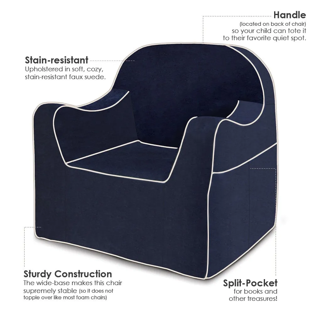 Reader Children's Chair - Navy Blue with White Piping