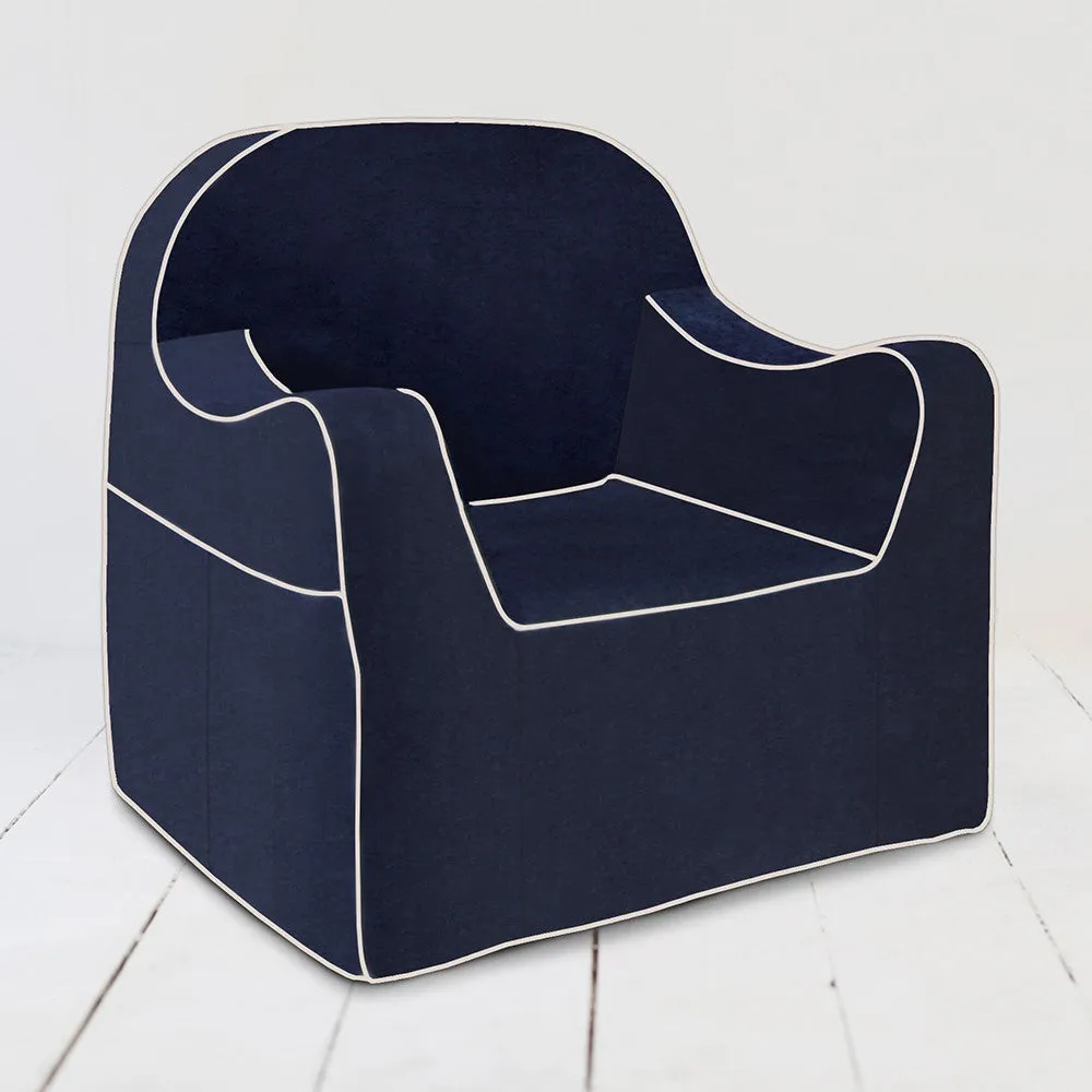 Reader Children's Chair - Navy Blue with White Piping